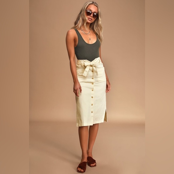 O'Neill Davey Cream High-Waisted Button-Front Midi Skirt - Tie Waist - Medium - Picture 2 of 9